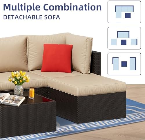 Vongrasig 5 Piece Patio Furniture Sets, Outdoor Patio Set Sectional Sofa