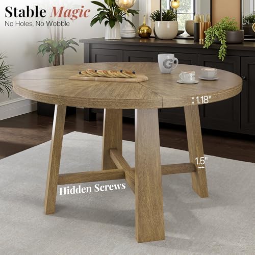 Jocisland Round Table Dining Set for 4, Solid Wood Mid-Century Mordern