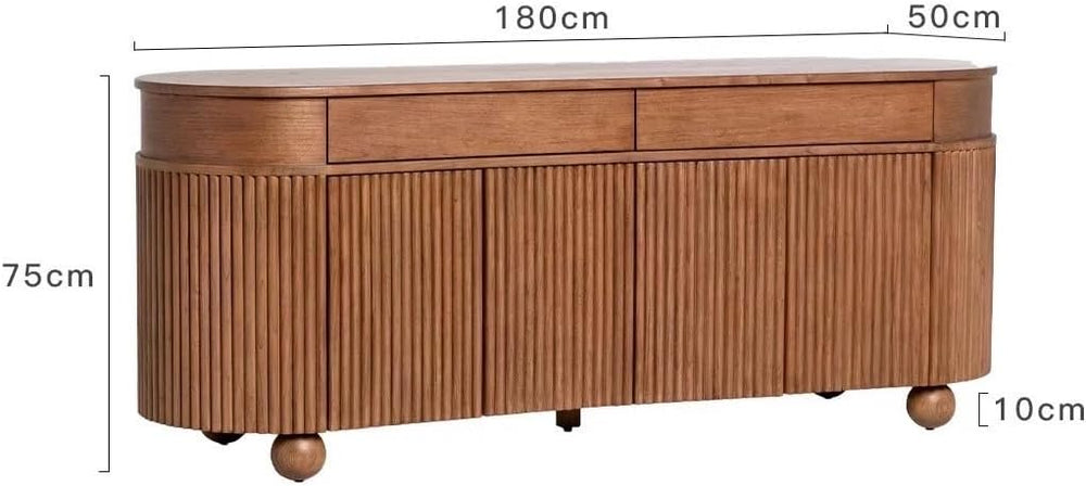 French Mid-Century Curved Fluted Solid Wood Sideboard – Premium Storage Cabin...