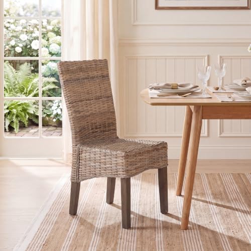 SAFAVIEH Ozias Wood Dining Chair Set of 2, 18.8" Seat Coastal Grey SEA8014A
