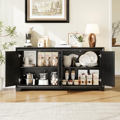 ONBRILL 60" Buffet Cabinet with Storage, 4 Doors & Adjustable Shelve...