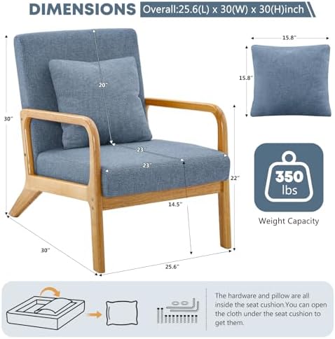 ELUCHANG Mid-Century Modern Accent Chair with Lumbar Pillow,Upholstered Armch...