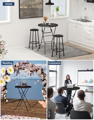 Round Folding Table, 32" Bar Height Tables for Parties and Commercial Ev...