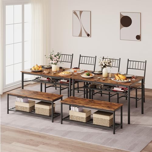 Garvee Dining Table Set for 4 with Bench and Chairs, 4-Piece Kitchen Table Se...