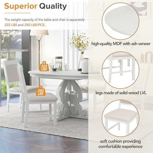 Extendable Dining Table Set for 4-6, Farmhouse Kitchen Table Set with Extenda...