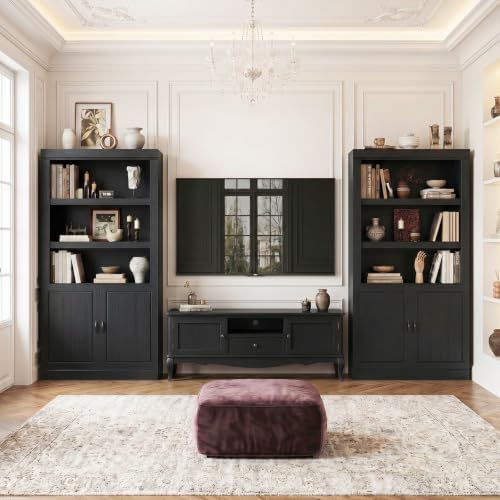 Unikito 71" Tall Bookshelf with Doors and Adjustable Shelves, Black