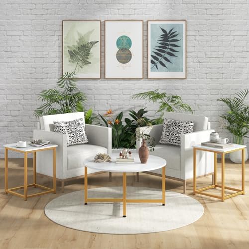 GIANTEX Round Nesting Table Set of 3, Wood Living Room Table Set, White
