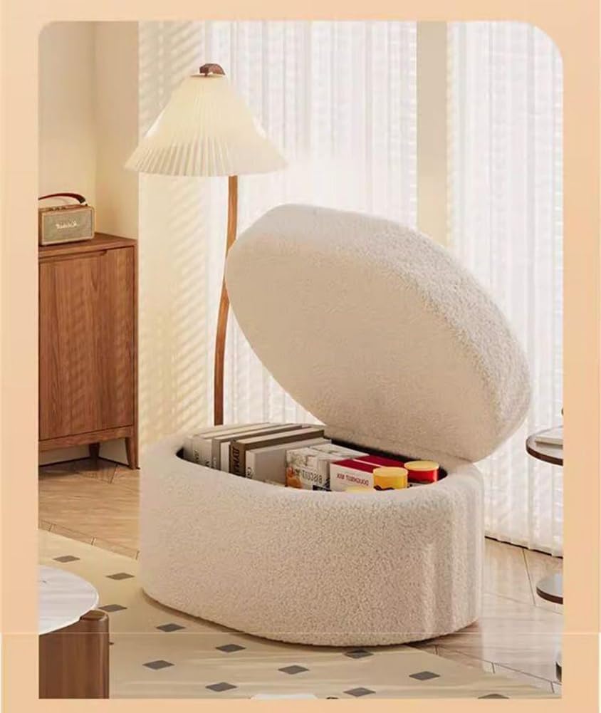 Oval Ottoman with Storage,Fleece Fabric Bed End Stool,Upholstered Padded Seat...