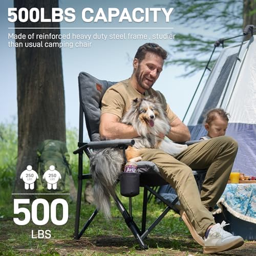 EVER ADVANCED Padded Oversized Folding Camping Chair for Adults, Heavy Duty L...