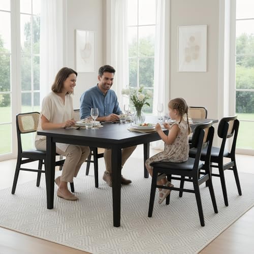 ROCITY Black Dining Chairs Set of 2 Faux Leather Dining Room Chairs with Ratt...