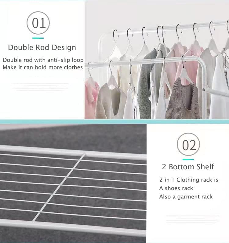 Clothing Garment Rack with Shelves, Upgraded Length Cloth Hanger Rack Stand o...