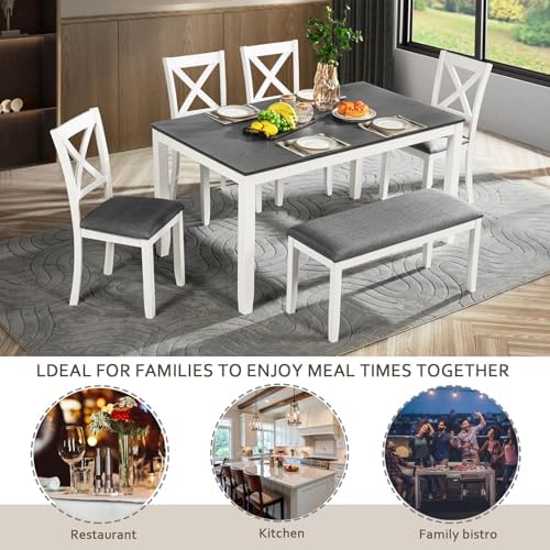 Bellemave 6-Piece Dining Table Set for 6 Rectangular Kitchen Table Set with 4...