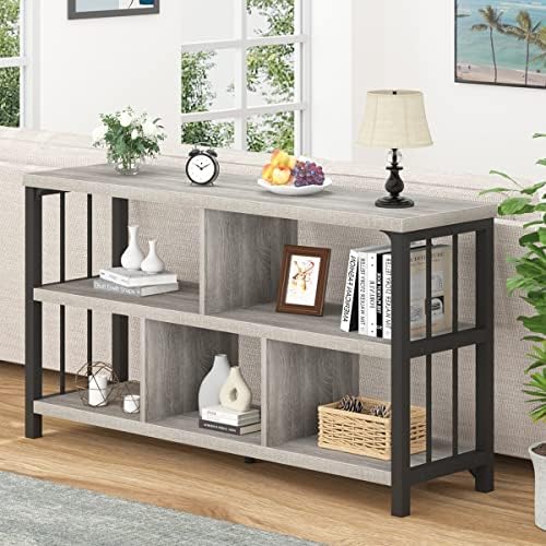 IBF Low Horizontal Bookshelf, Industrial Bookcase, Light Grey Oak, 47 Inch