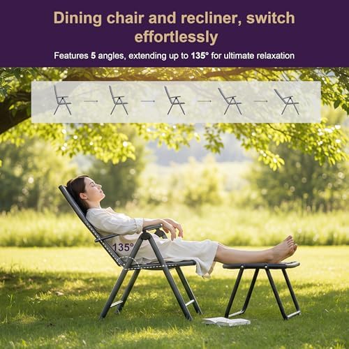PURPLE LEAF Outdoor Dining Set 6-Person Patio Table Set w/Padded Seat, Grey