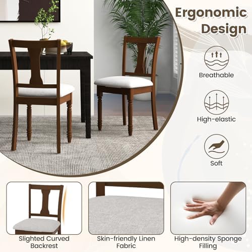 GIANTEX Wood Dining Chairs Set of 4, Farmhouse Dining Room Chair with Cushion...