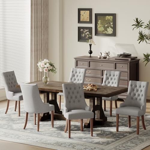 COLAMY Wingback Upholstered Dining Chairs Set of 2, Fabric Side Dining Room C...