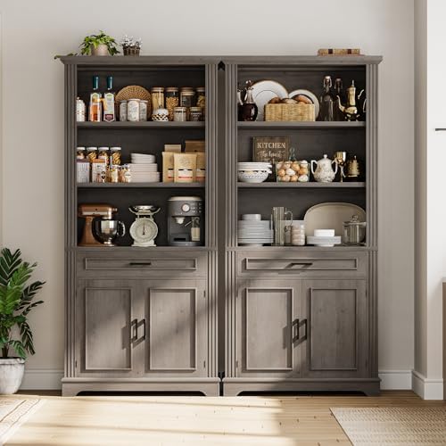 SEDETA Farmhouse Bookshelves and Bookcases with Doors, Drawer, Grey