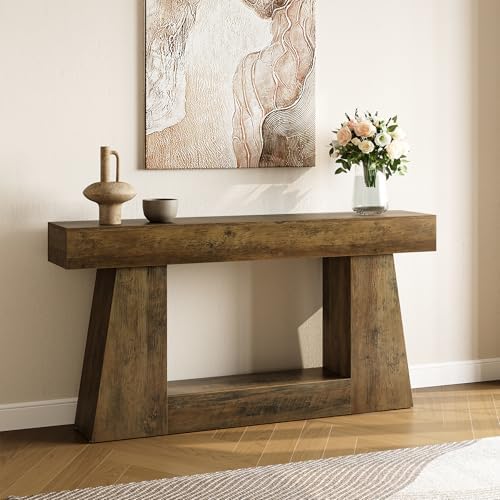 LITTLE TREE 63" Farmhouse Console Table with Storage, Rustic Sofa Table ...