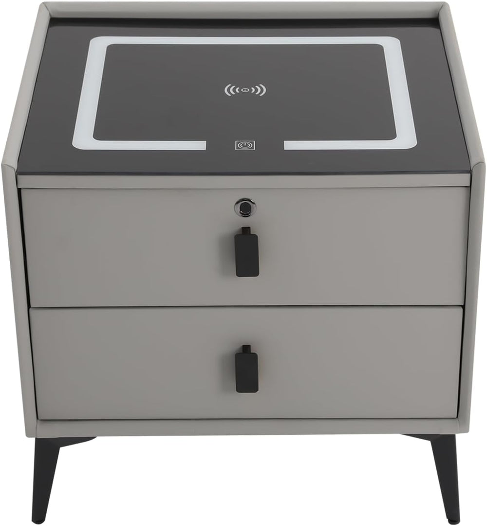 3 Color LED Nightstand with Wireless Charging Station & USB Ports, 2 Draw...