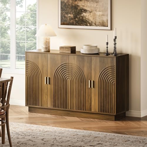 Fluted Sideboard Buffet Cabinet with Storage - 57" Credenza Coffee Bar C...