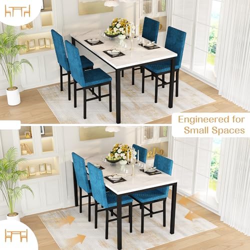 Recaceik Dining Table Set for 4, Modern 5 Piece Dining Table Set Faux Marble ...
