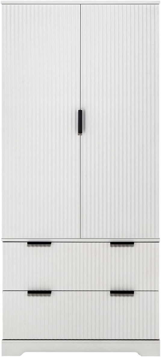 ZeHuoGe 72" Modern Fluted Kitchen Pantry Cabinet with 2 Large Drawers &a...