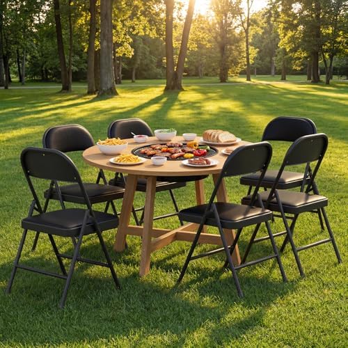 Folding Chairs 4 Pack,350 lbs Heavy Duty Metal Frame Folding Chairs with PU L...