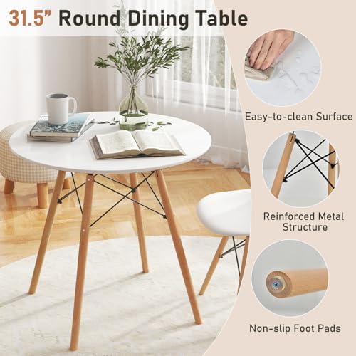Tangkula Round Dining Table Set for 4, Modern Circle Kitchen Table & 4 Ch...