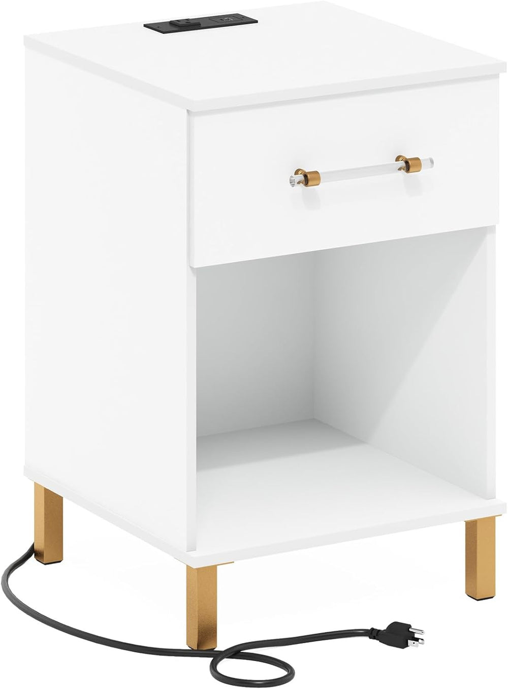 Furinno Tidur Side Table with Charging Station, End Table, Night Stand, Bedsi...