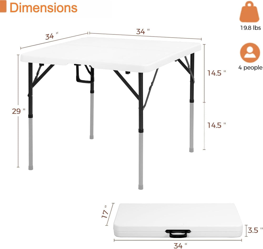 34" Square Folding Table Fold-in-Half Utility Dining Portable Table Heav...