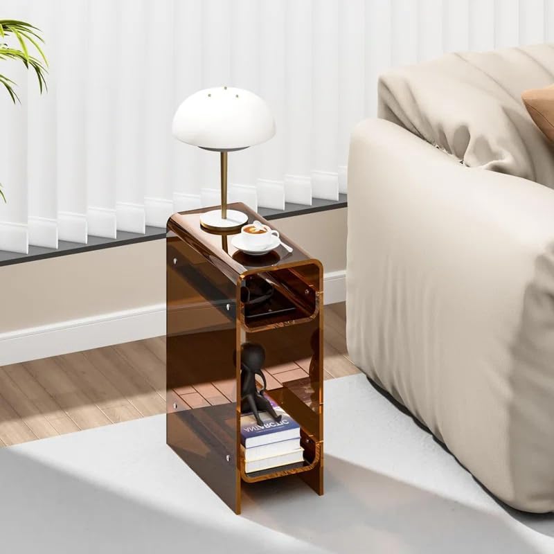 Acrylic End Table with Storage, Narrow Slim Side Table for Small Spaces Skinn...