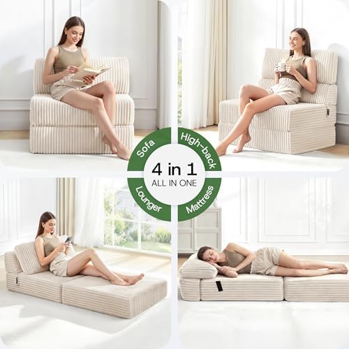 Convertible 4-in-1 Folding Sofa Bed Sleeper Chair Couch Foldable Chaise Loung...
