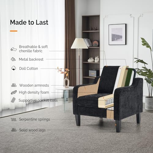 VINGLI Accent Chair, Chenille Upholstered Armchair, 380 LBS, Living Room