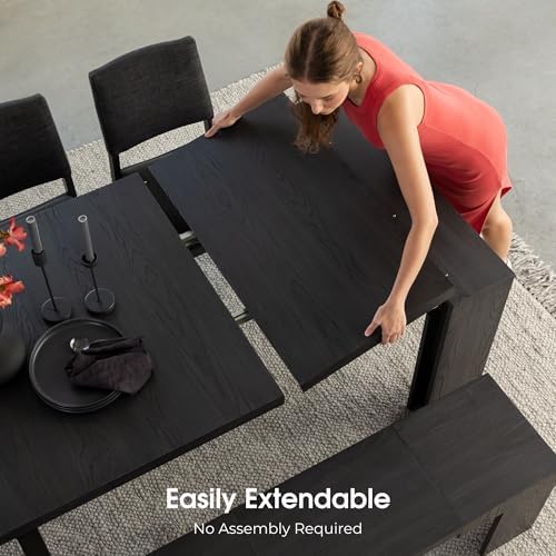 Transformer Table Solid Wood Extendable Dining Table, Black | Seats 2-12, Exp...