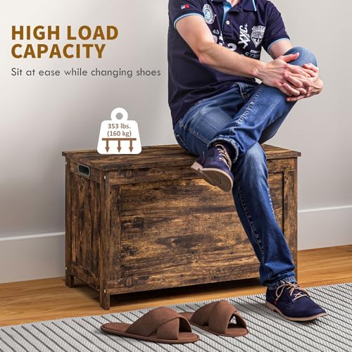 HOMCOM Storage Bench Cut-Out Handles 29.9" x 15.7" x 18.9" Rus...
