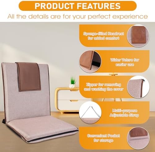 Adjustable Floor Chair with Back Support Foldable Meditation Seat, Coffee | 1...