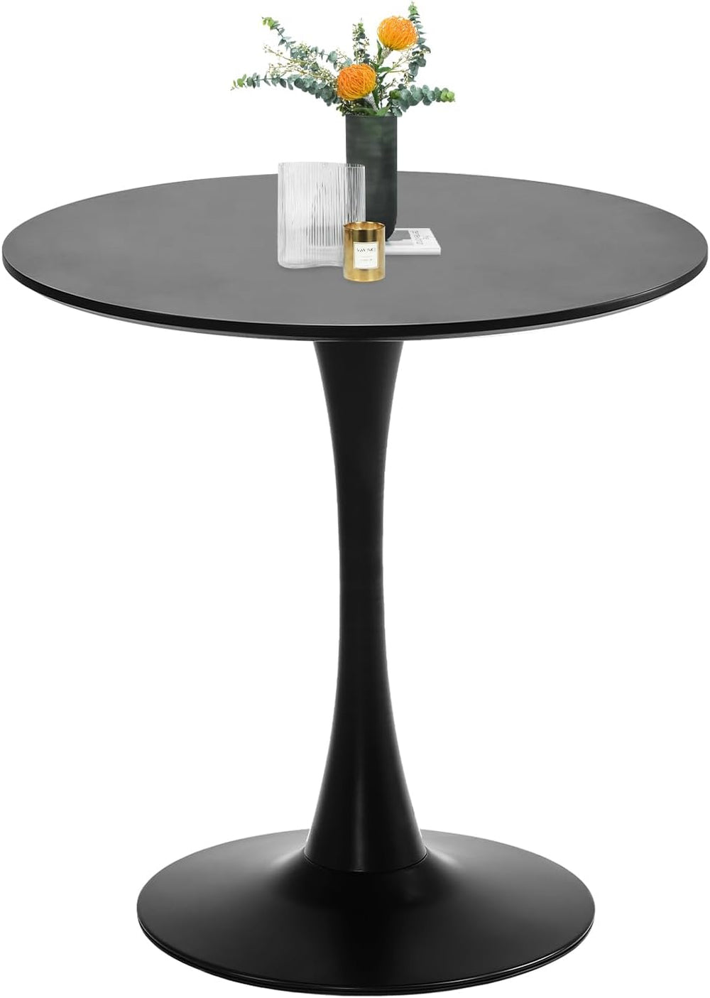 Black Round Dining Table, 27.6" Tulip Table Kitchen Round Dining Table f...