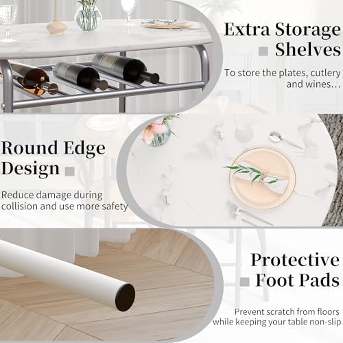 VECELO 3-Piece Dining Table Set for Kitchen Breakfast Nook, Faux Marbled Oval...