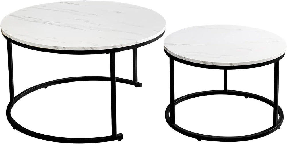 AT-VALY Nesting Table Set of 2,Round Coffee Table,End Side Table with Sturdy ...
