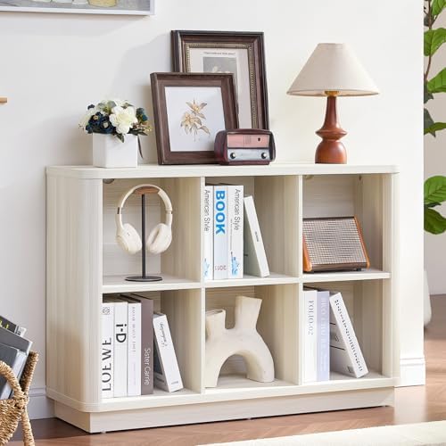 Joaxswe 6 Cube Bookcase, 40" Wide Horizontal 2-Tier Book Shelf w/Curved ...