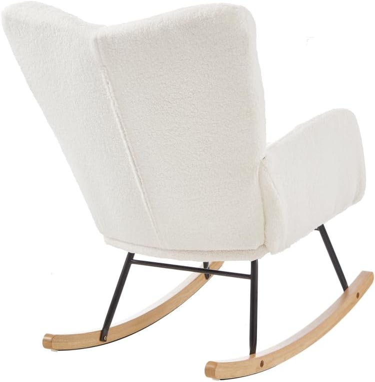 Glider Chair for Living Room Tufted Upholstered Teddy Fabric Rocking Chair wi...