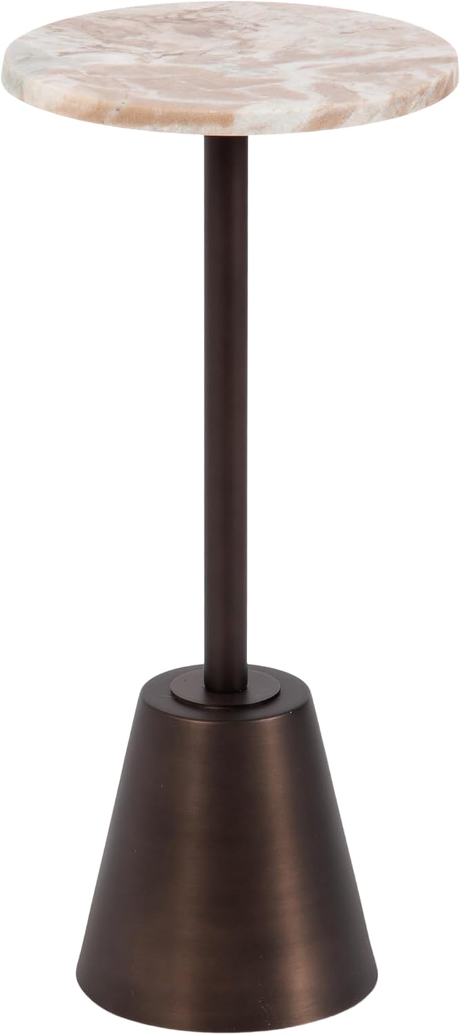 Kate and Laurel Tira Elegant Round Drink Table, 10 x 10 x 22, Brown Marble an...