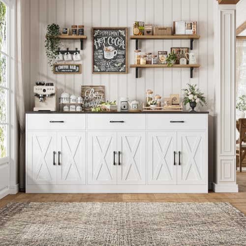 HOSTACK 71" W Kitchen Sideboard Buffet Cabinet with Storage, White/Black