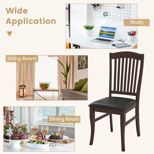 GOFLAME Wooden Dining Chairs Set of 4, Upholstered Kitchen Chairs with PU Lea...