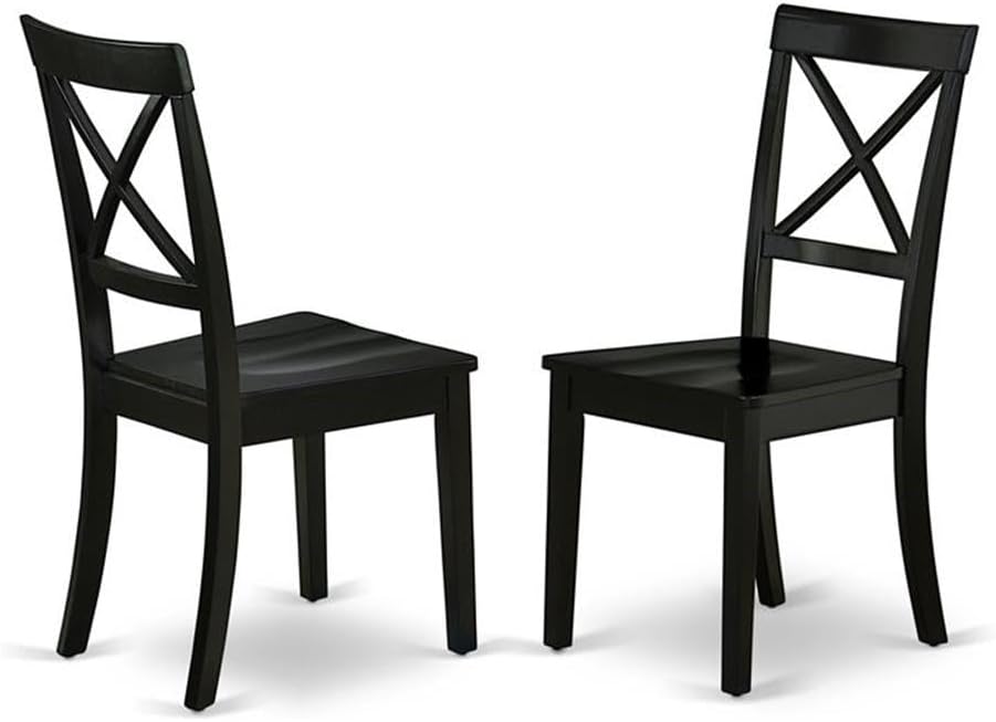 East West Furniture BOC-BLK-W Boston Dining Room Chairs - Cross Back Solid Wo...