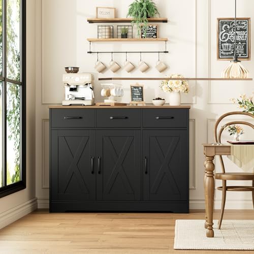 HOSTACK Kitchen Buffet Cabinet with Storage, Sideboard Coffee Bar, Black