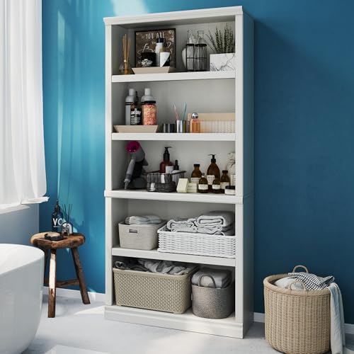 Bevfint 70-Inch Tall White Bookcase, 5 Tiers Shelves Open Storage Bookshelf