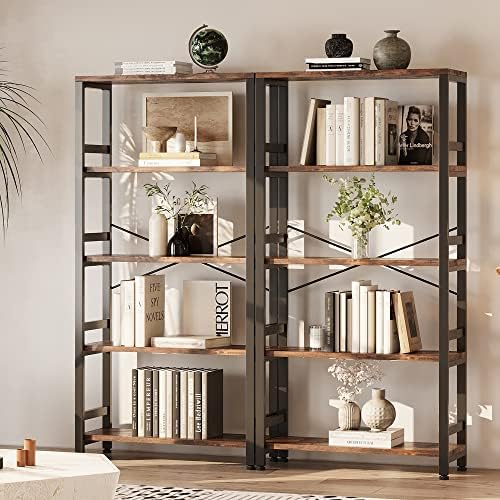 IRONCK Bookshelf, 31.5" 5-Tier Ladder Industrial Bookcase, 110lb Shelf