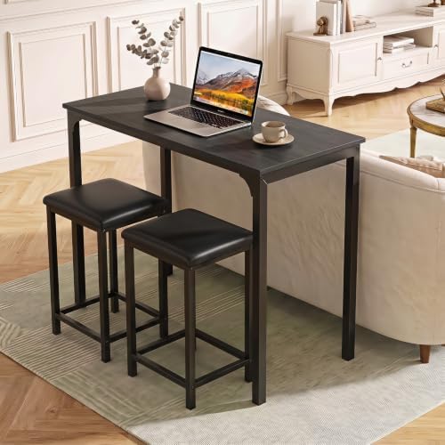 GIANTEX 3-Piece Dining Table Set for 2, Upholstered Stools (Black)