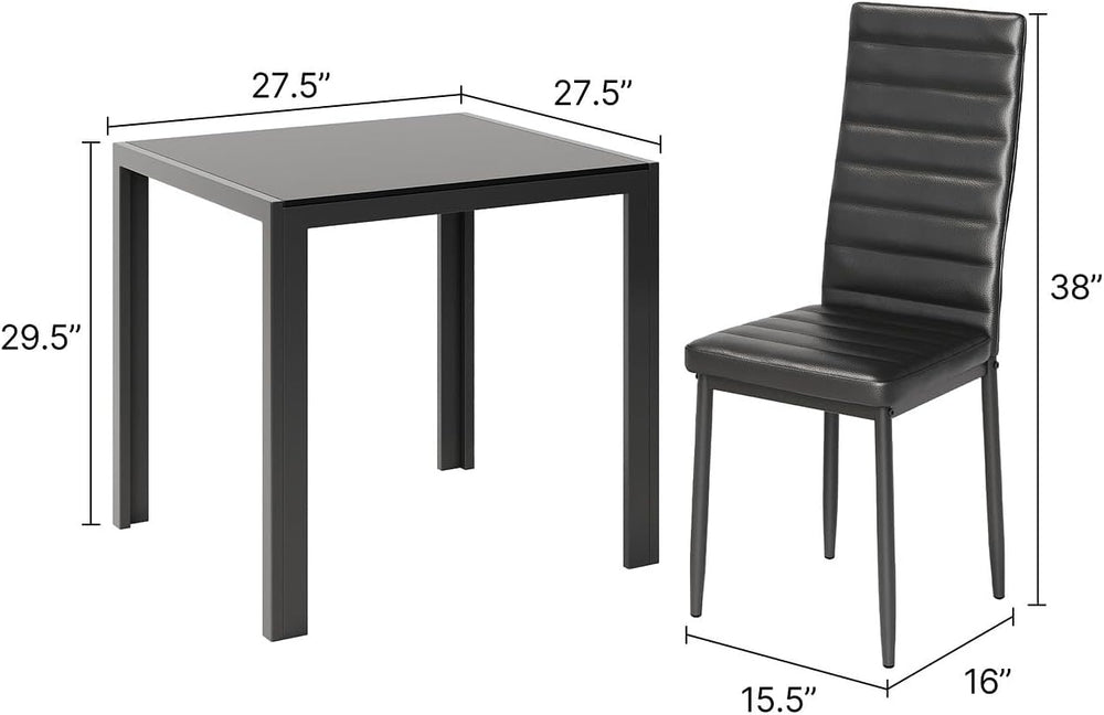 Gizoon 3 Piece Glass Dining Table Set, Kitchen Table and Chairs Set for 2